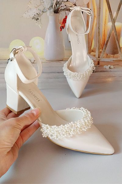 Modavien Γυναικεία νυφικά παπούτσια Mother of Pearl 5 εκ. Pearl