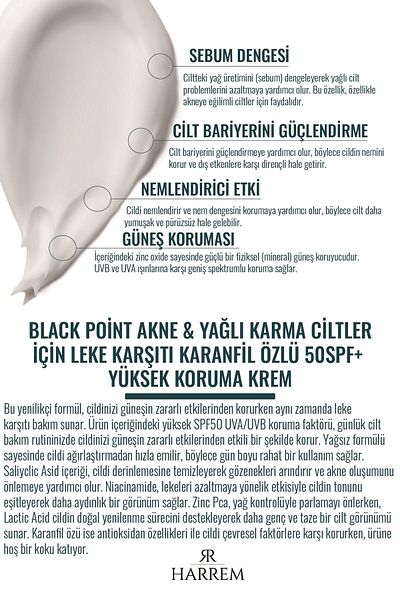 Harrem Acne & Oily Skin Anti-Blemish High Protective Oil Free Spf50 Uva/Uvb Sunscreen 50 ml Black P.In