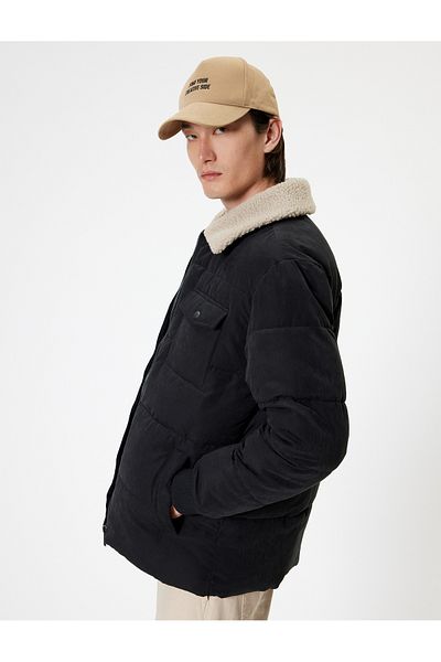 Koton Slim Fit Puffer Παλτό Λούτρινο γιακά Λεπτομερές φερμουάρ