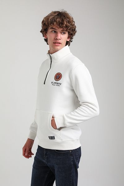 NEW WORLD POLO Ecru Slim Fit Half-Zip Sweatshirt 23Fwm64064