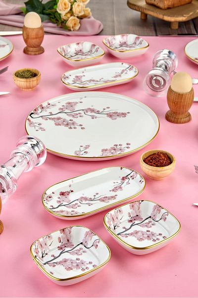 ALİNA HOME Sakura Model 13 Pieces 6 Persons Brown & Presentation Set