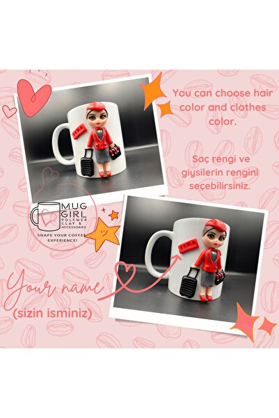 kuphane 3d Kabartma Hostes Hediyesi Kupa Bardak Sivil Havacılık El Yapımı Kupa 3d Polimer Mug