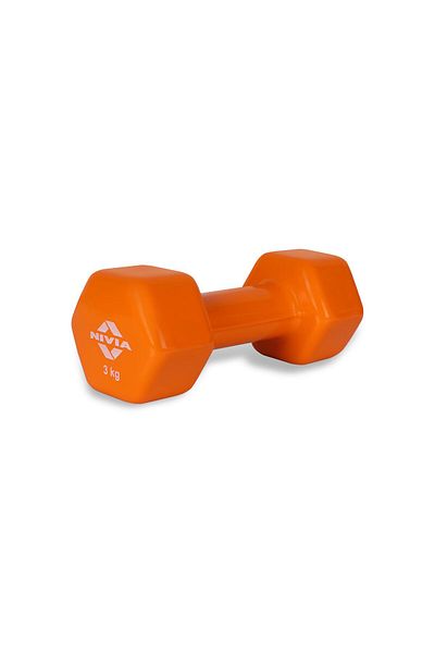 Nivia Vinyl Dumbbells of 6Kg (13.2LB) 2 Dumbbells of 3Kg (6.6LB)|Orange|Material : Vinyl Coat Iron