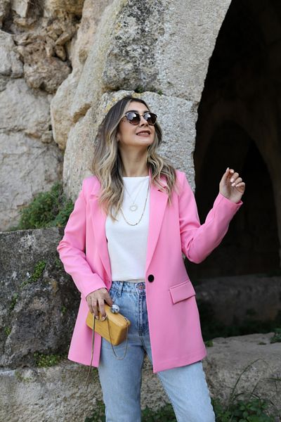 bytugcekaya Light Pink Single Button Detailed Blazer