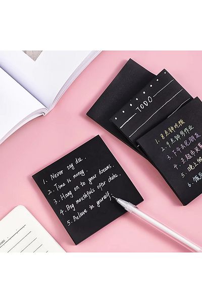 Modellino Black Square Note Paper - Adhesive Postit Sticky Note, 100 Sheets, 75X75Mm