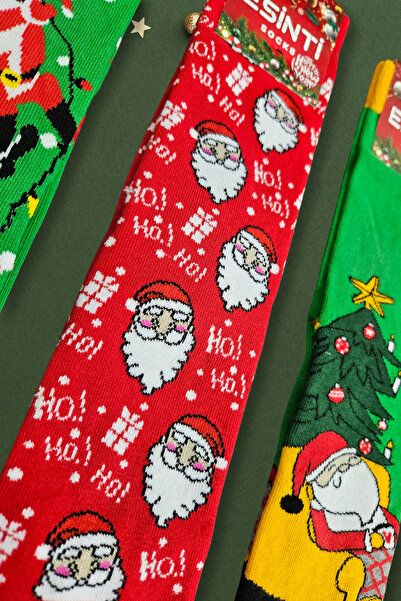 Esinti Ανδρικές Γυναικείες Παιδικές Χριστουγεννιάτικες Κάλτσες με θέμα τα Χριστούγεννα σε κουτί δώρου Μακριές πράσινο-κόκκινες κάλτσες Πρωτοχρονιάς Σετ 4 τεμαχίων