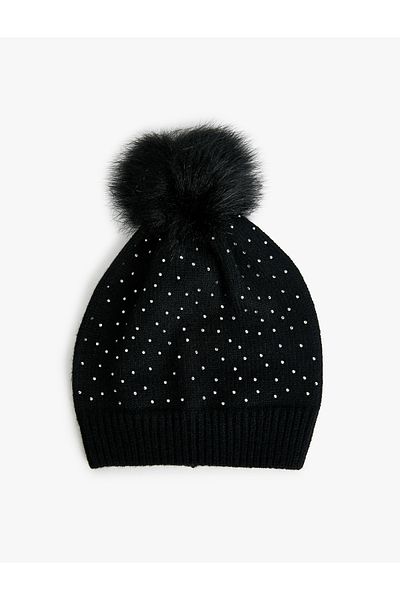 Koton Beaded Pompom Detailed Knitted Beret