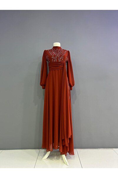 miss Elegans Şifon Taşlı İşlemeli Lavanta Abiye