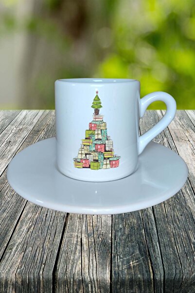 Genel Markalar Yılbaşı  yıl başı noel ağacı  Baskılı Türk Kahvesi Fincanı Kiş...