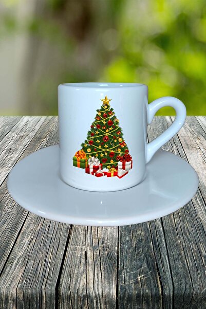 Genel Markalar Yılbaşı  yıl başı noel ağacı  Baskılı Türk Kahvesi Fincanı Kiş...