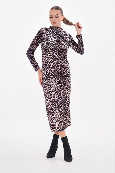 bymaestro woman Rochie de damă din catifea cu imprimeu leopard