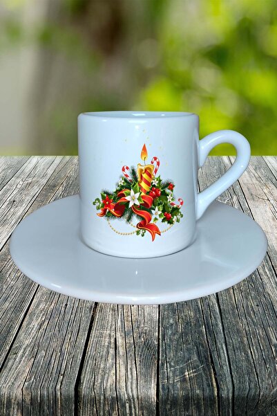 Genel Markalar Yılbaşı  yıl başı noel ağacı  Baskılı Türk Kahvesi Fincanı Kiş...