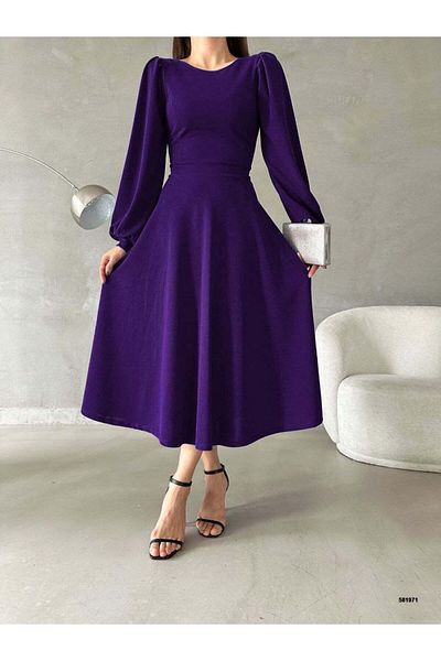 Trendusfashion Rochie midi cu mânecă lungă din crepon Scuba - Design elegant și atemporal