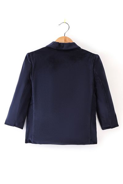 Babyhug Full Sleeves Velvet Party Wear Blazer Solid Colour - Navy Blue