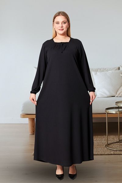Ferace Γυναικείο φόρεμα με ριμπ τετράγωνο γιακά μεγάλου μεγέθους