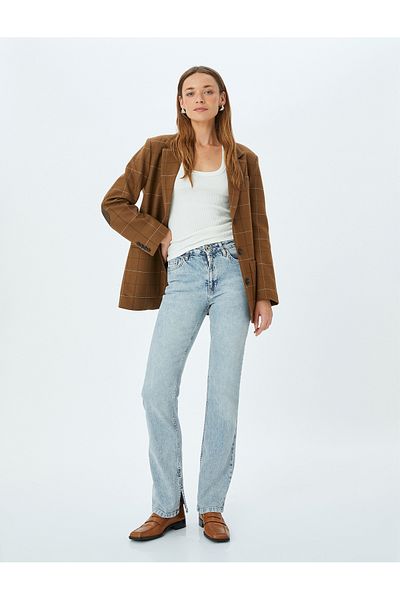 Koton High Waist Flare Leg Skinny Fit Buttoned Slit Detailed Jeans - Slim Flare Jean