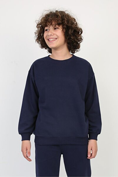 Erkek Çocuk Bisiklet Yaka Lacivert Sweatshırt (8-15 Yaş)