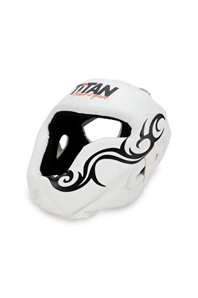 Titan Sport Yüz Korumalı Boks Kaskı , Beyaz Işlemeli Desenli Model
