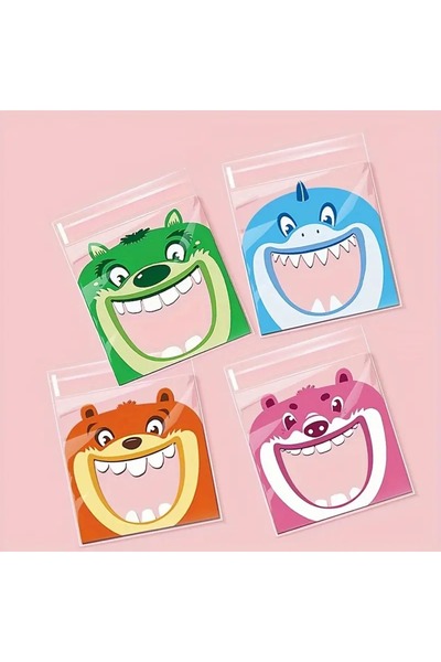 PABALAS 20Pcs Mixed Cartoon Big Mouth Pattern Self-Adhesive,Candy & Cookie Bags
