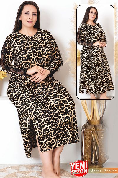 Jenny Daphne Viscose Fabric - Leopard Print Dateli Nightgown Dress, Plus Size 7279