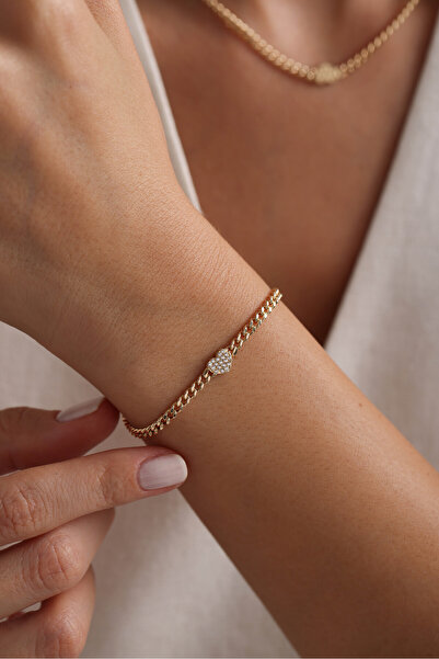 Gianfranco 14 Ayar Altın Taşlı Kalp Gurmet Kolye Bileklik Set