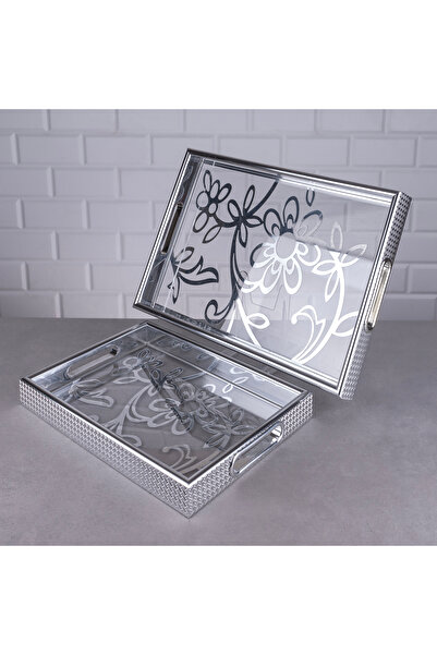 ZETT 2'li Akrilik Tepsi Lazer Model Gümüş Renk Dikdörtgen