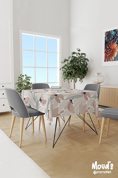 Moud's Mirror Flowers Floral Patterned Suede Dartless Tablecloth