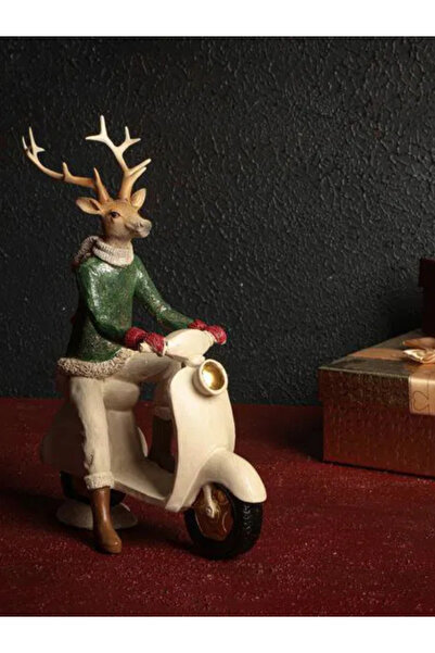 Porland Motorlu Yeşil Geyik Biblo 20x26cm