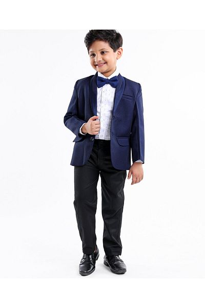 Babyhug Full Sleeves 3 Piece Solid Party Suit - Navy