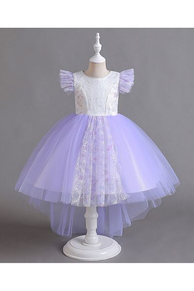 Kookie Kids Sequin Embellished & Embroidered Party Dress With Tail - Purple