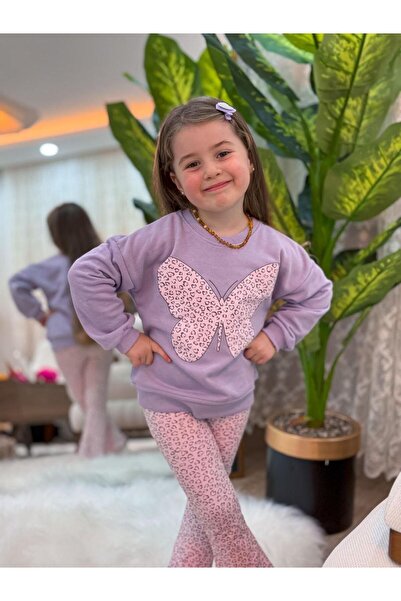 GÖKJOY BUTİK PREMİUM KALİTE KELEBEK BASKILI KIZ ÇOCUK TAYTLI TAKIM