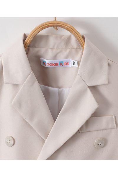 Kookie Kids 3 Piece Suit With Solid T-shirt Blazer & Trousers - Black & Beige