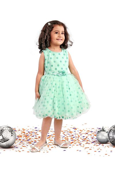 Babyhug Glitter Print Party Frock  - Green