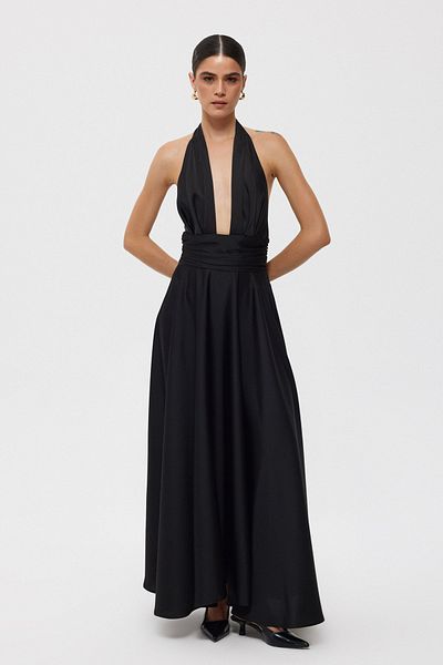 Seda Yalçın Atelier Black Puglia Design Back Detail Satin Dress