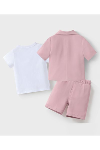 Kookie Kids 3 Piece Suit With Solid T-shirt Blazer & Pants - Pink