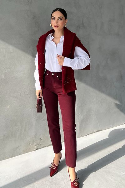 Seda Yalçın Atelier Burgundy Rennes Length Fit Cut-Out Leg Jeans