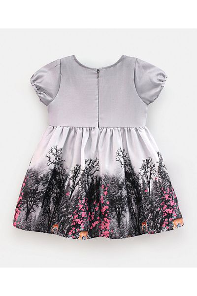 Bonfino Girls Half Sleeves All Over Printed Party Dress - Grey