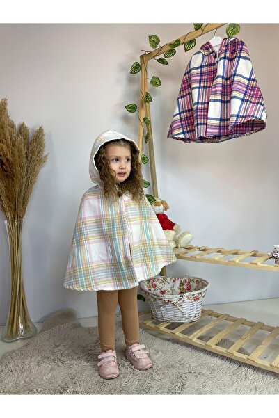 warba Plaid Pattern Hooded Poncho