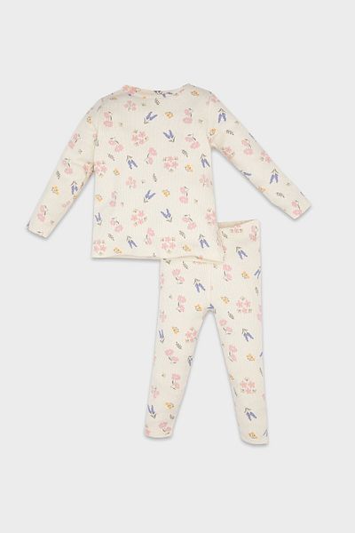 DeFacto Baby-Mädchen-Pyjama-Set mit langen Ärmeln und geripptem Camisole und Blumenmuster D6803A5NS