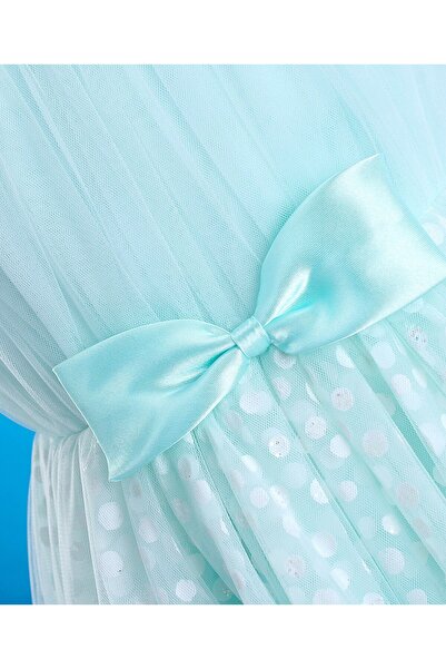 Babyhug Sleeveless Shimmery Party Frock with Bow Applique - Mint