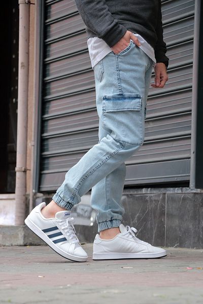 GREENPOLL Ανδρικό Ice Blue Jogger Cargo Jeans - Πλαϊνές τσέπες και ελαστικό πόδι μέσης