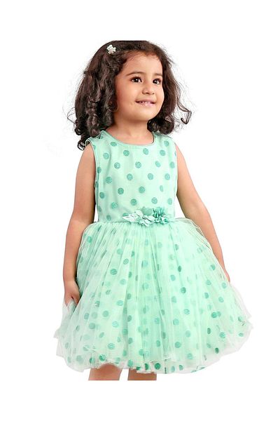 Babyhug Glitter Print Party Frock  - Green