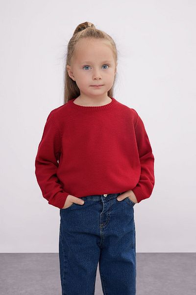 DeFacto Baby Girl Red Crew Neck Basic Plain Knitwear Sweater X8187A224Au
