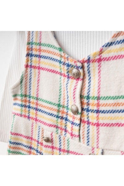 warba Şapkalı Iç Badili Ekose Desen Jile 3'lü Kız Çocuk Takım