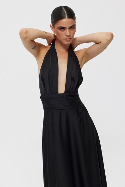 Seda Yalçın Atelier Black Puglia Design Back Detail Satin Dress