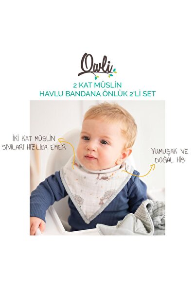 Owli 2 Kat Müslin Havlu Bandana Önlük 2'li Set Forest