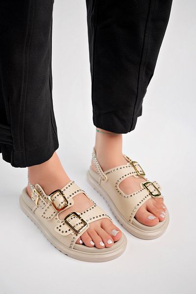 Sapin Sapi̇n Women's Leather Studded Sandals - Full Fit Useful Size 72884
