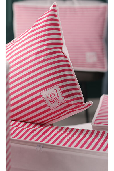 Vedsey Home Organizer 3'lü Set 70x50 Cm Yastık & Kıyafet Organizer Hurç Pembe Çizgili