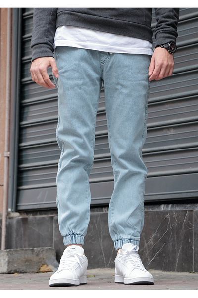 GREENPOLL Ανδρικό Ice Blue Jogger Jeans - Ελαστική μέση και πόδια, τζιν που πλένεται