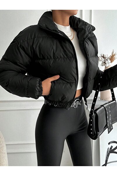 BallBee Kadın Siyah Crop Şişme Mont
